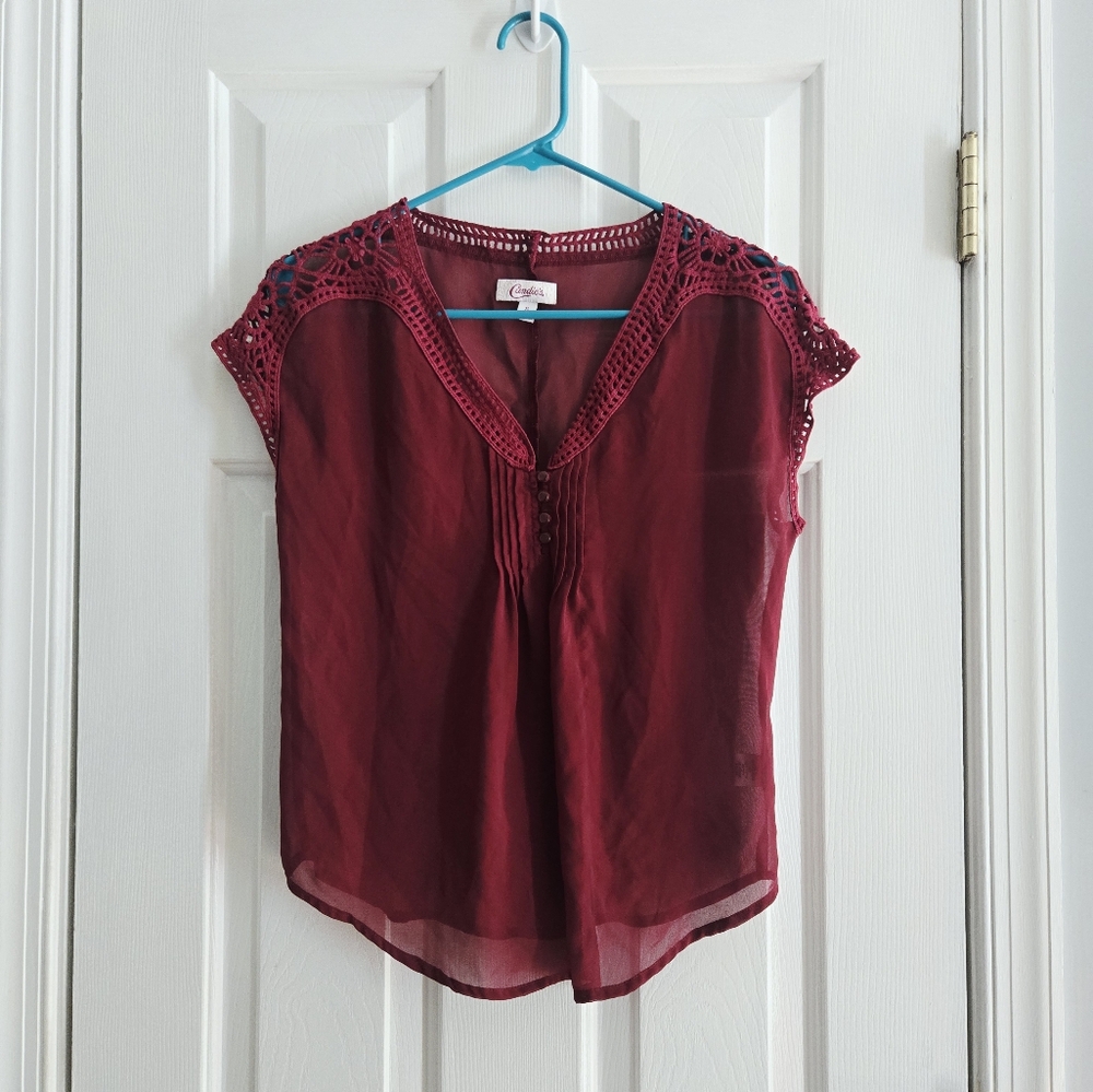Candies Small Crimson Crochet Detail Women's Top